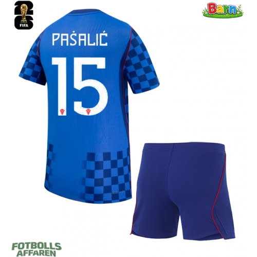 Kroatien Mario Pasalic #15 Bortaställ Barn VM 2026 Kortärmad (+ Korta byxor)
